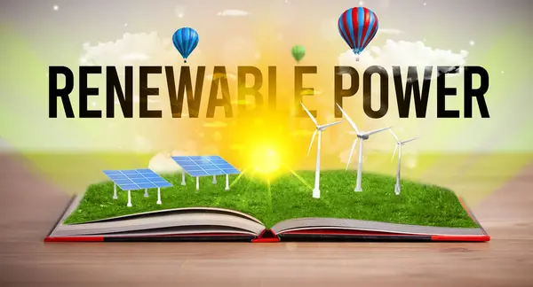 Open Book Renewable Power Inscription Renewable Energy Concept — Stock Photo, Image