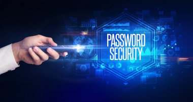 PASSWORD GÜVENLİK yazıtları ve siber güvenlik kavramı ile el ele tutuşmak
