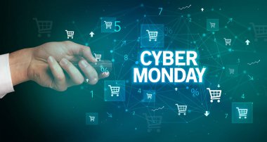 CYBER Pazartesi yazıtları ve online alışveriş konseptiyle el ele tutuşmak