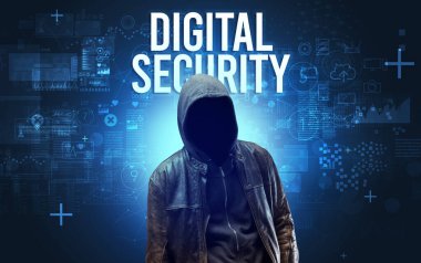 Dijital Güvenlik Yazıtı, Çevrimiçi Güvenlik Konsepti olan Yüzsüz Adam