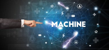 MACHINE yazıtlarına el işareti, modern teknoloji kavramı