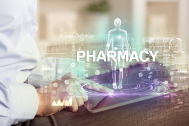 PHARMACY yazıtlı elektronik tıbbi kayıt, tıbbi teknoloji konsepti