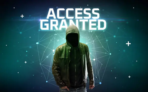 Mysterious Hacker Access Granted Inscription Online Attack Concept Inscription Online — Stock Photo, Image