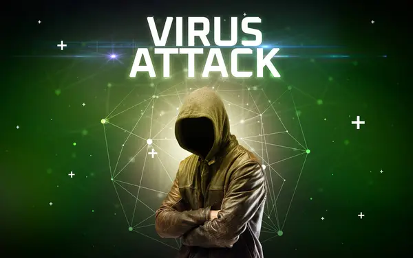 Mysterious Hacker Virus Attack Inscription Online Attack Concept Inscription Online — Stock Photo, Image