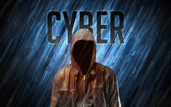 Mysterious Man Cyber Inscription Online Security Concept — Stock Photo, Image