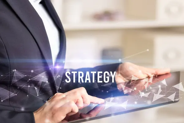 Strategy 비즈니스 개념으로 태블릿을 사용하여 클로즈업 로열티 프리 스톡 이미지