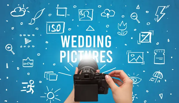 Handgemaakte Foto Met Digitale Camera Wedding Pictures Inscriptie Camera Instellingen — Stockfoto
