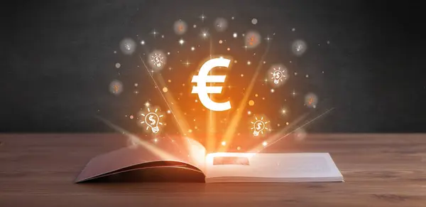Open Book Euro Icons Currency Exchange Concept — Stock Photo, Image