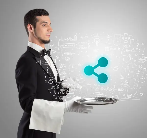 Close Waiter Serving Network Icons Social Media Concept Stock Image