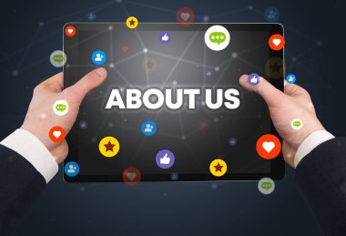 ABD yazıtları ve sosyal ağ kavramlarıyla ilgili dokunmatik ekranın yakın çekimi