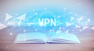 VPN kısaltmalı açık kitap, modern teknoloji kavramı kavramı