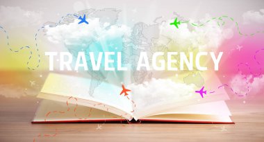TRAVEL GENCY yazıtları, tatil konsepti konsepti konsepti ile açık kitap