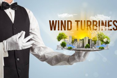 Garson Eko Şehrine hizmet veriyor. Rüzgâr TÜRKÇE yazıtları, yenilenen enerji kavramı kavramı konsepti