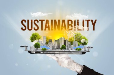 Garson eco şehrine SUSTAINABILITY yazıtları, yenilenen enerji kavramı konseptiyle hizmet veriyor.