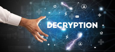 DECRYPTION yazıtlarına el işareti, modern teknoloji kavramı kavramı kavramı