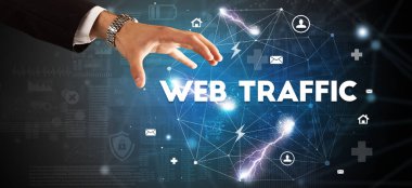WEB TRAFFIC yazıtlarına el işareti, modern teknoloji kavramı kavramı kavramı