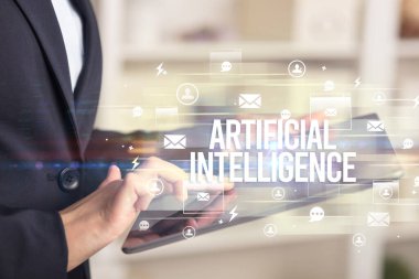 BİR tabletin yakın plan araştırması ARTIFICIAL INTELLIGENCE yazıt, modern teknoloji konsepti