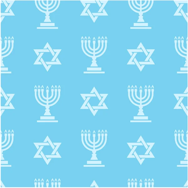 Estrella Judía David Menorah Patrón Sin Fisuras Festivo Fondo Hanukkah — Vector de stock