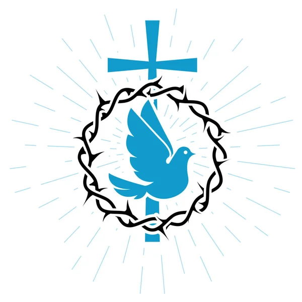 Περιστέρι Της Ειρήνης Της Σταύρωσης Και Στεφάνι Από Αγκάθια Περιστέρι — Διανυσματικό Αρχείο