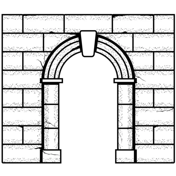 Ancienne Arche Pierre Romaine Mur Briques Entrée Médiévale Avec Arche — Image vectorielle