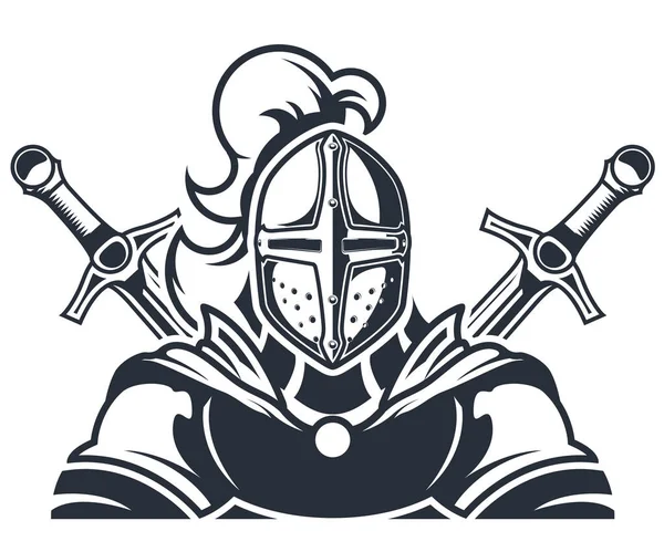 Cavaleiro Armadura Logotipo Cavalaria Com Cruzado Espadas Emblema Equipe Esportiva — Vetor de Stock