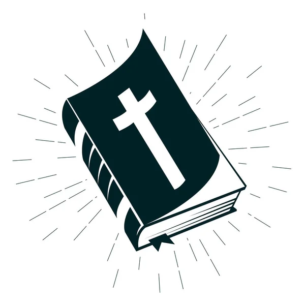Sainte Bible Livre Poche Avec Angle Retourné Semi Ouvert Livre — Image vectorielle