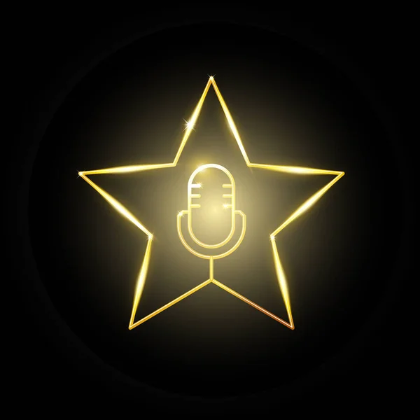 Superestrella Del Karaoke Concurso Voz Micrófono Dentro Estrella Oro Competencia — Vector de stock