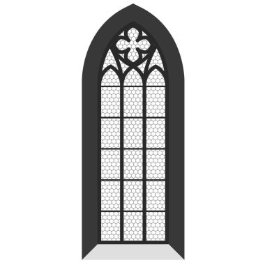 Kilise penceresi, tapınakta vitraylı gotik pencere, katolik katedral, vektör.