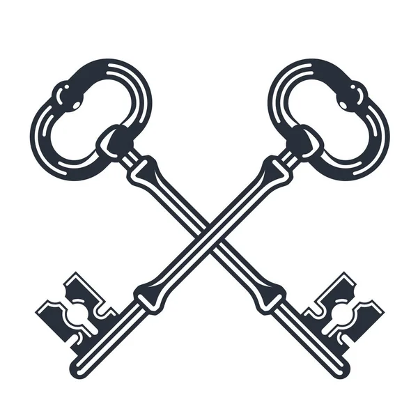 Två Korsade Vintage Nycklar Heraldisk Symbol För Hemliga Gamla Känsliga — Stock vektor