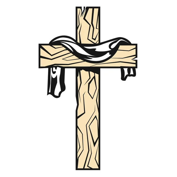 Cruz Con Tela Ella Resurrección Después Crucifixión Jesús Símbolo Del — Vector de stock