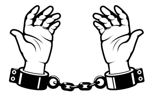 Man Hands Shackles Wrists Slave Handcuffed Prisoner Fetter Encumbrance Debt — Stock Vector