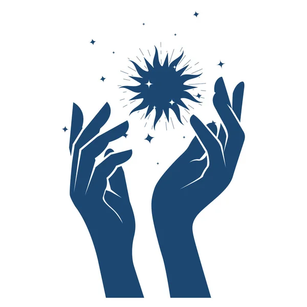 Чарівність Чарівність Процвітання Жіночі Руки Зоряне Сонце Заклинання Чарівні Заклинання — стоковий вектор