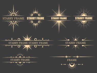Set of mystical frames, magic banners and astrology stars in tarot style, esoteric vignettes, vector clipart