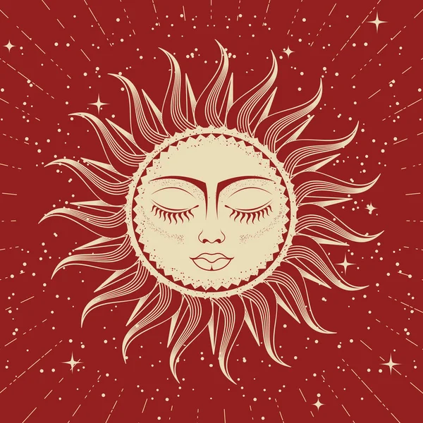 Mystische Sonne Mit Frauengesicht Und Geschlossenen Augen Astrologie Wahrsagerei Und — Stockvektor