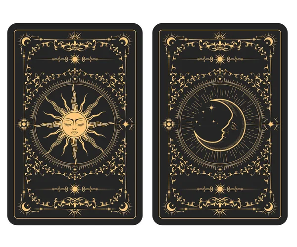 Die Rückseite Eines Tarot Kartenstapels Muster Mit Mystischer Sonne Und — Stockvektor