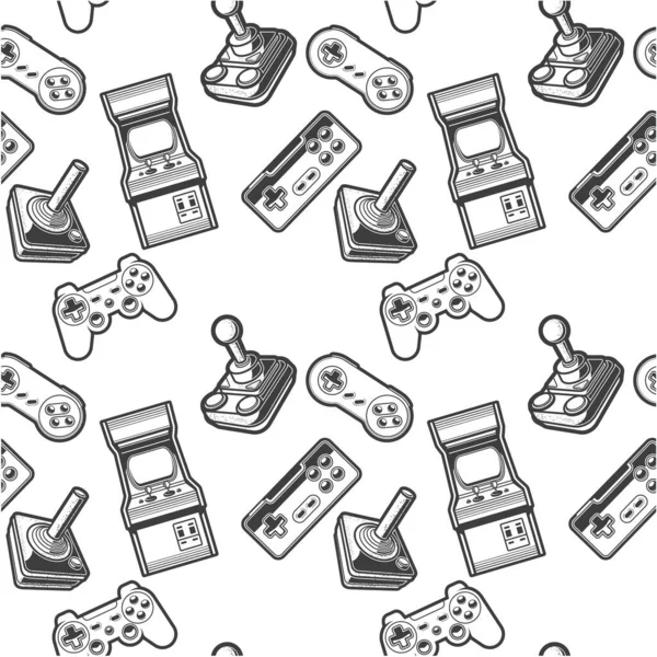Nahtloser Retro Hintergrund Mit Arcade Spielmaschine Alten Steuerknüppeln Und Spielcontrollern — Stockvektor