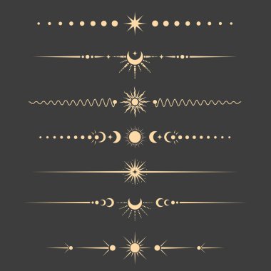 Mystical and tarot style book vignettes, dividers and separators, set of esoteric lunar delimiters, vector clipart
