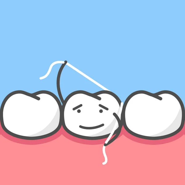 Personagem Dente Bonito Fio Dental Auto Higiene Oral Limpeza Dos — Vetor de Stock