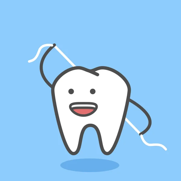 Caractère Dentaire Drôle Avec Fil Dentaire Hygiène Buccodentaire Nettoyage Des — Image vectorielle