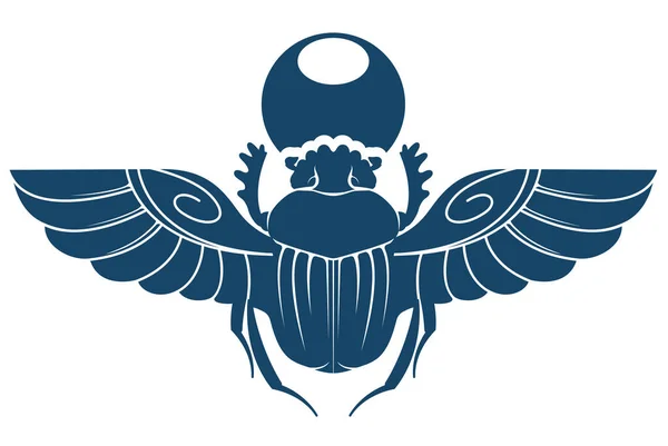 Escarabajo Escarabajo Egipcio Con Alas Extendidas Antigua Silueta Escarabajo Estiércol — Vector de stock