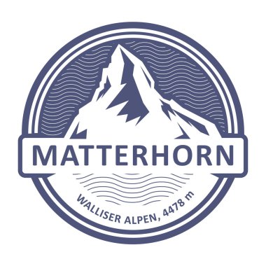 Matterhorn damgalı amblem, Monte Cervino zirvesi, Pennine Alpleri dağı, vektör