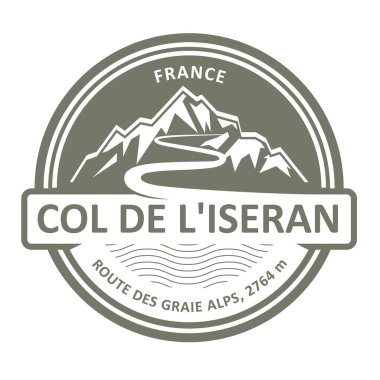 Col de Liseran damgalı amblem, Grandes Alpes rotası, Fransa 'da dağ geçidi, vektör. 