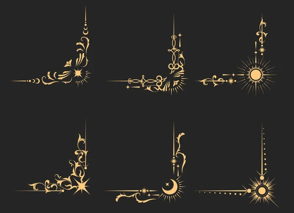 Містичні Кути Рамки Стилі Таро Магічні Банери Декор Астрології Езотеричні — стоковий вектор
