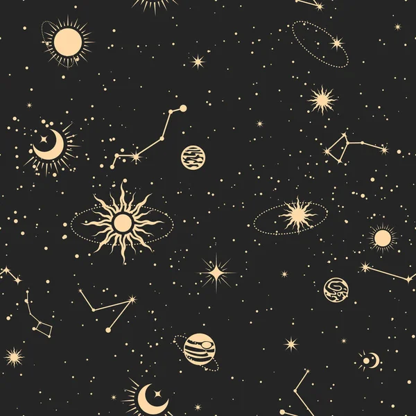 无缝隙的星空图案 塔罗牌风格的宇宙背景 占星术的神奇天空 抽象的深奥装饰 — 图库矢量图片