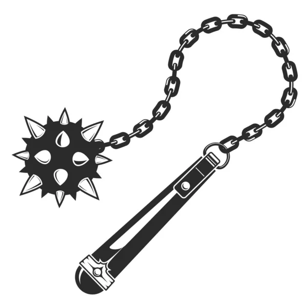 Morgenstern Weapon Medieval Mace Ball Spikes Chain Wooden Handle Vector — 图库矢量图片
