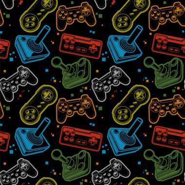 joystickli kusursuz desen, gama pedleri pürüzsüz desen, konsol oyun arka planı, vektör