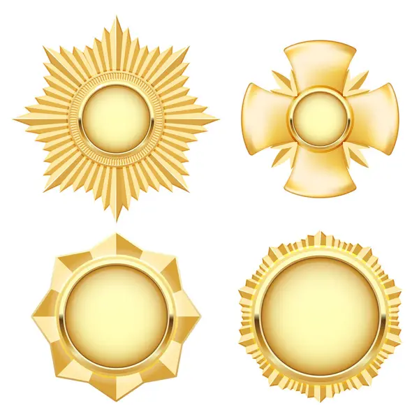 Χρυσό Μετάλλιο Και Διακριτικά Στολισμένο Αστέρι Και Σταυρός Μετάλλιο Βράβευσης Διανυσματικά Γραφικά