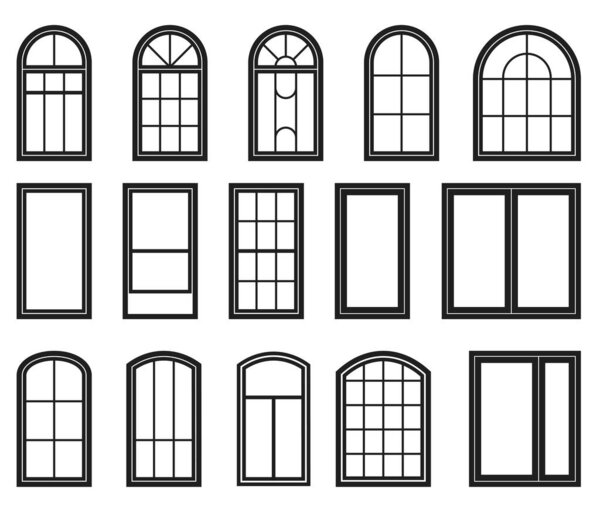 Windows with various types frames, windows framing, window sash collection, vector