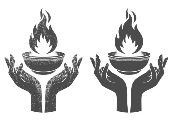 Χέρια Που Υποστηρίζουν Μπολ Ιερή Φωτιά Χορήγηση Ευλογημένης Φλόγας Από Royalty Free Διανύσματα Αρχείου