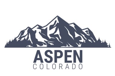 Aspen, Colorado kayak merkezi amblemi, karla kaplı dağlar, vektör aralığı.